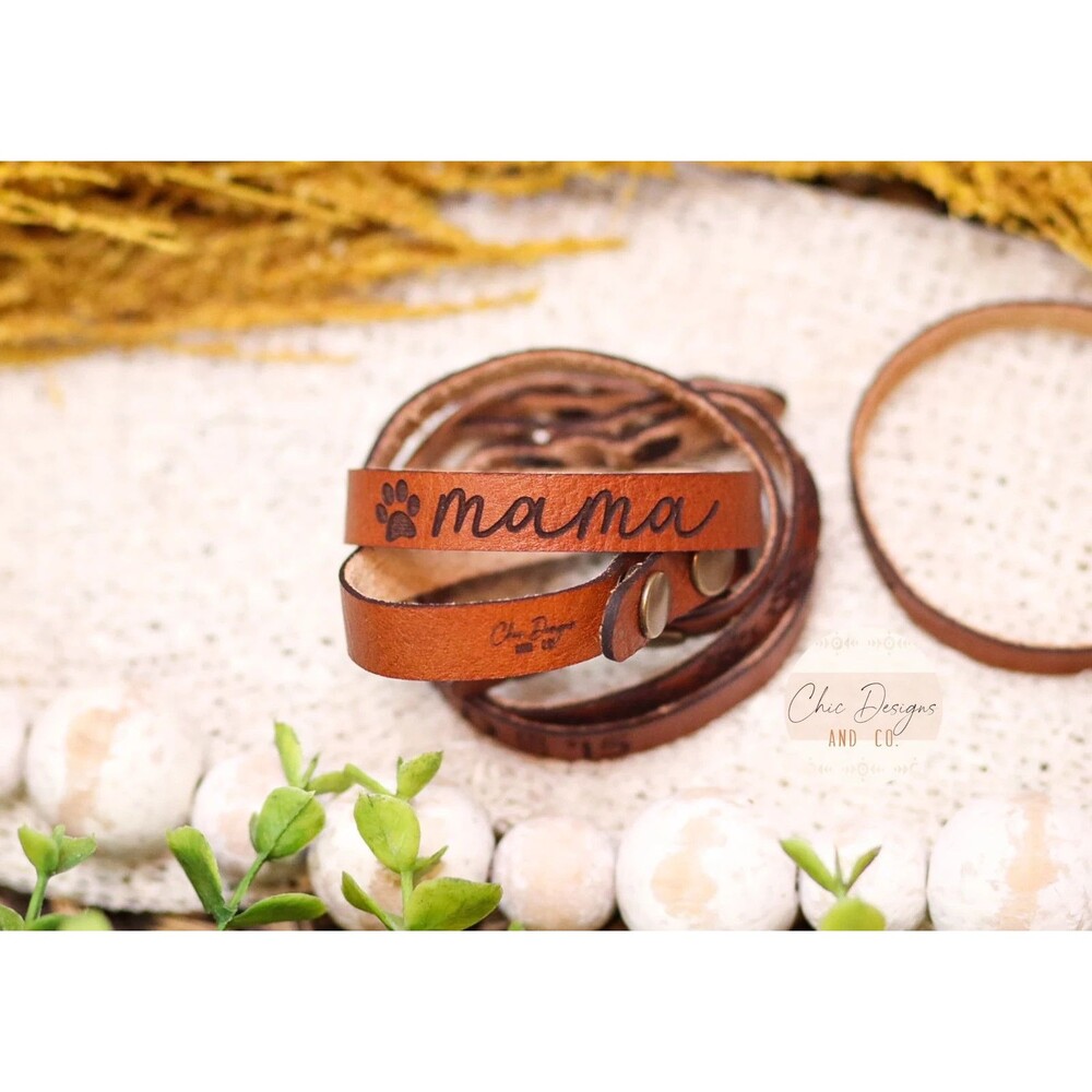 MAMA Genuine Veg Tan Leather Engraved Bracelet | Western Leather Bracelet